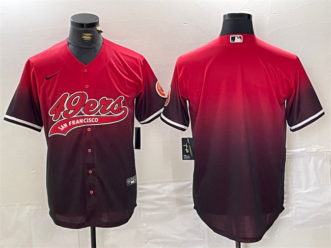 Men's San Francisco 49ers Blank Red/Black With Patch Cool Base Stitched Baseball Jersey